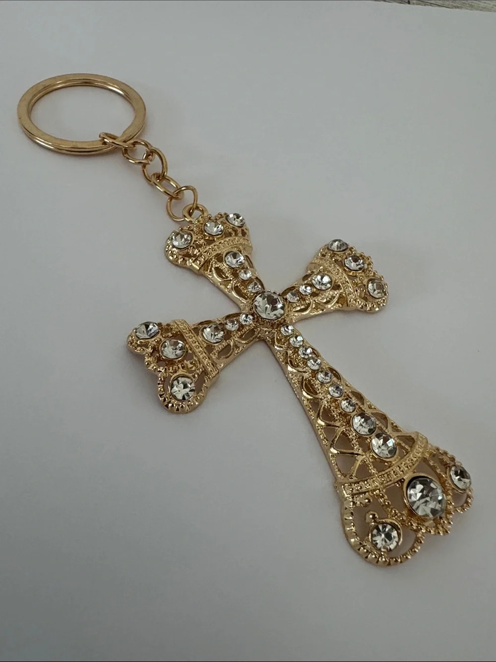Cross Crystal Gold Tone Bag Charm/Keychain NWOT